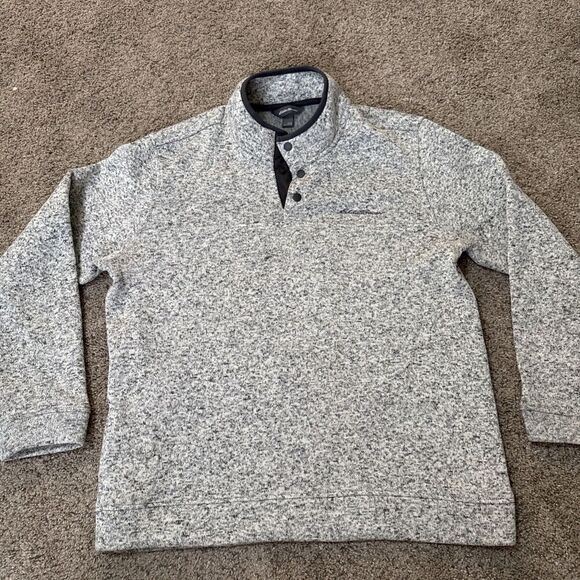 Eddie‎ Bauer Henley Sweater Mens L Fleece Knit 1/4 Button PullOver Preppy Golf - Picture 1 of 9